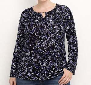 J. Jill Wearever Collection Floral Keyhole Neck Long Sleeve Knit Top Petite S
